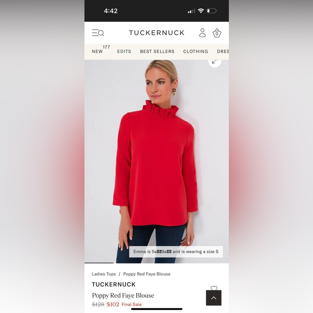 Tuckernuck Red Ruffle Neck Blouse Poppy Red Mason Top
